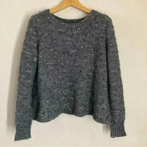 Banana Republic Gray Glitter Thread Open Back Knit Sweater Size Large Petite